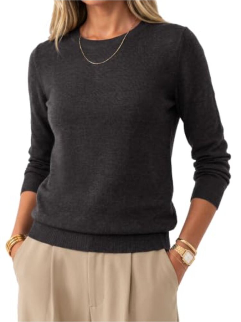 100% Merino Wool Long Sleeve Crew Neck Pullover Sweater for Women - Machine